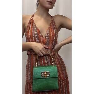 NEW CHARLIE LEATHER women's antonella small croco handbag in green